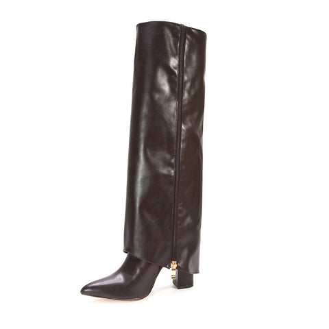brown block heeled boots, brown long boots, block heeled boots, long boots