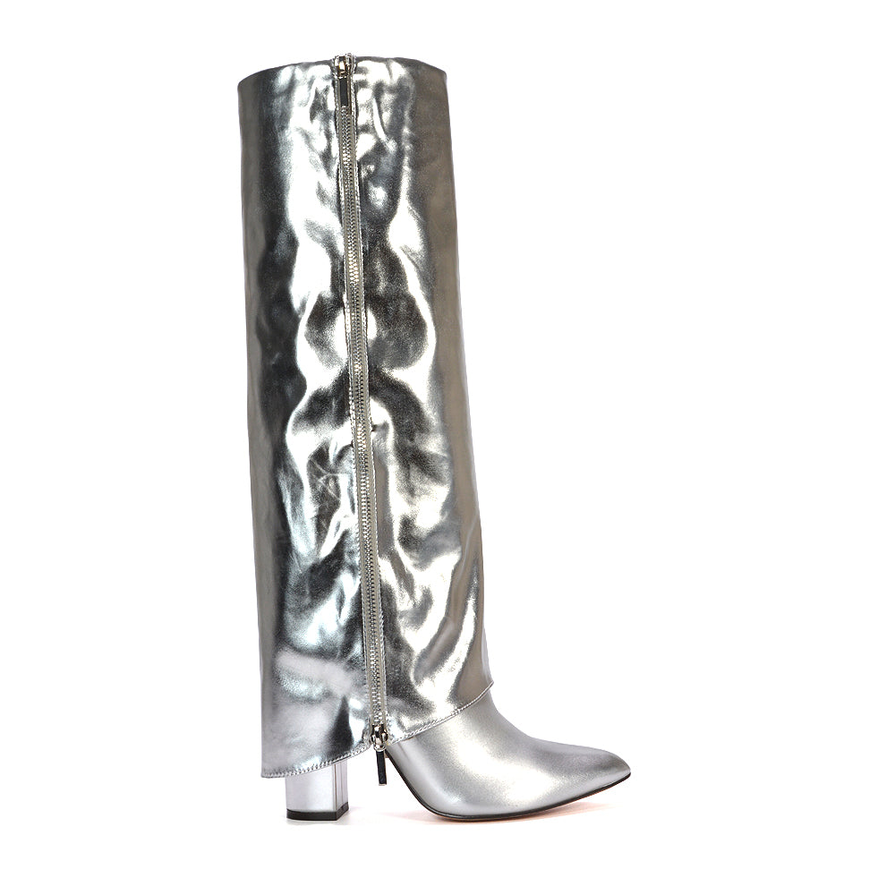 women's boots, womens boots, heeled long boots, boots heels, metallic boots
