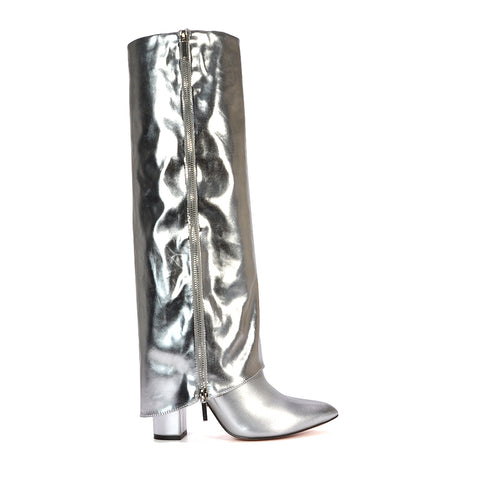 women's boots, womens boots, heeled long boots, boots heels, metallic boots