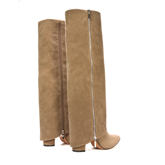 taupe fold over knee high boots, taupe fold over boots, knee high fold over boots, fold over boots