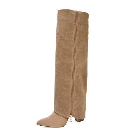 taupe block heeled boots, taupe long boots, block heeled boots, long boots