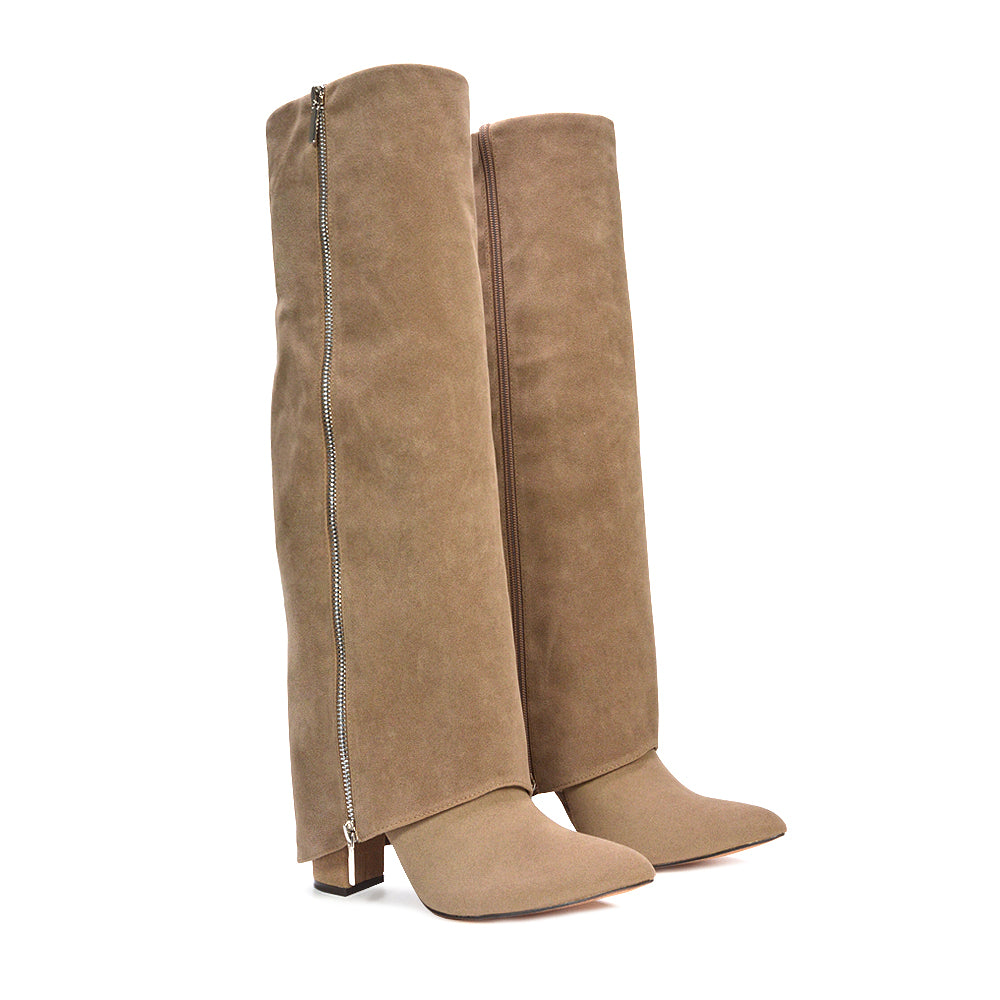taupe boots, taupe knee high boots, boots, knee high boots