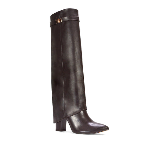 brown block heeled boots, brown long boots, block heeled boots, long boots