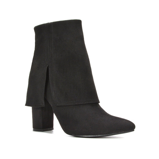 black fold over boots, black fold over ankle boots, fold over boots, fold over ankle boots, Block heel boots, Foldover pointed toe ankle boots for women, Casual everyday heeled boots