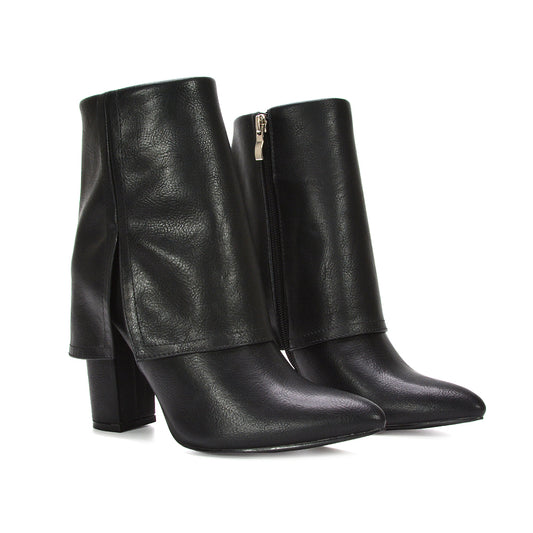 black fold over boots, black fold over ankle boots, fold over boots, fold over ankle boots, Block heel boots, Foldover pointed toe ankle boots for women, Casual everyday heeled boots