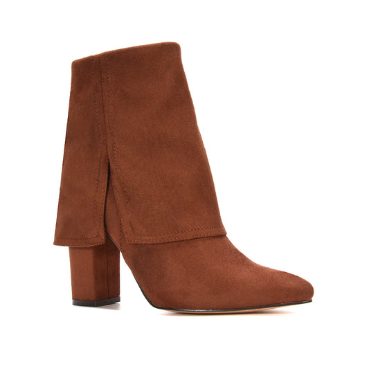 brown fold over boots, brown fold over ankle boots, fold over boots, fold over ankle boots, Block heel boots, Foldover pointed toe ankle boots for women, Casual everyday heeled boots