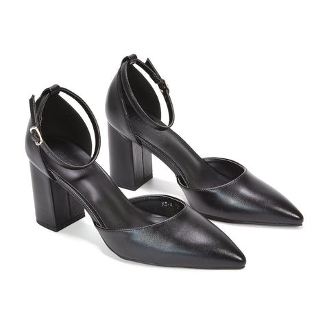 black women’s closed toe ankle strap heels, black women’s formal pointed toe pumps, black women’s comfortable block heel dress shoes, black women’s sophisticated pointed toe heels