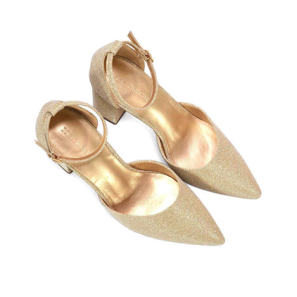 women’s gold glitter heels for parties and special occasions, gold glitter ankle strap pumps for bridesmaids, women’s gold glitter block heels for evening wear, gold glitter pointed toe dress shoes for women, women’s gold glitter heels for dinner parties and weddings