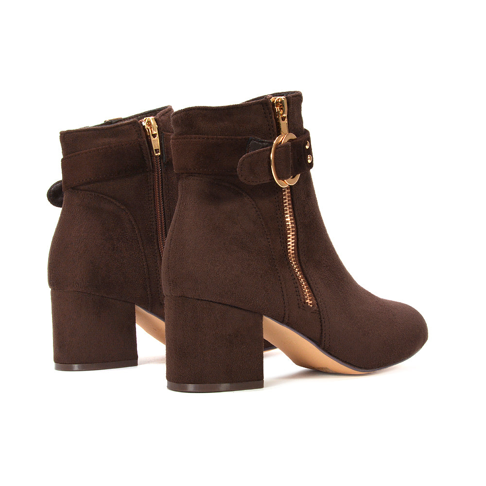 Block heel ankle boots, Faux suede ankle boots with side zip