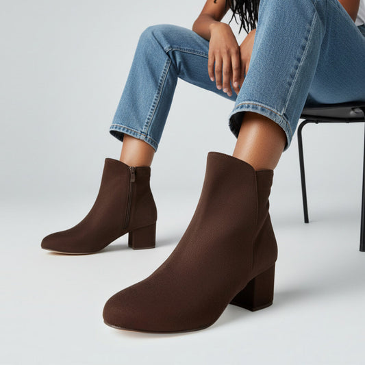 block heel ankle boots brown