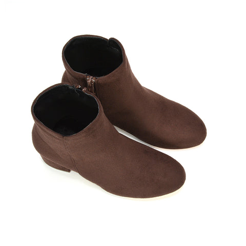 brown faux suede boots for women UK, ladies brown faux suede ankle boots UK, women's brown block heel ankle boots UK, affordable brown faux suede ankle boots