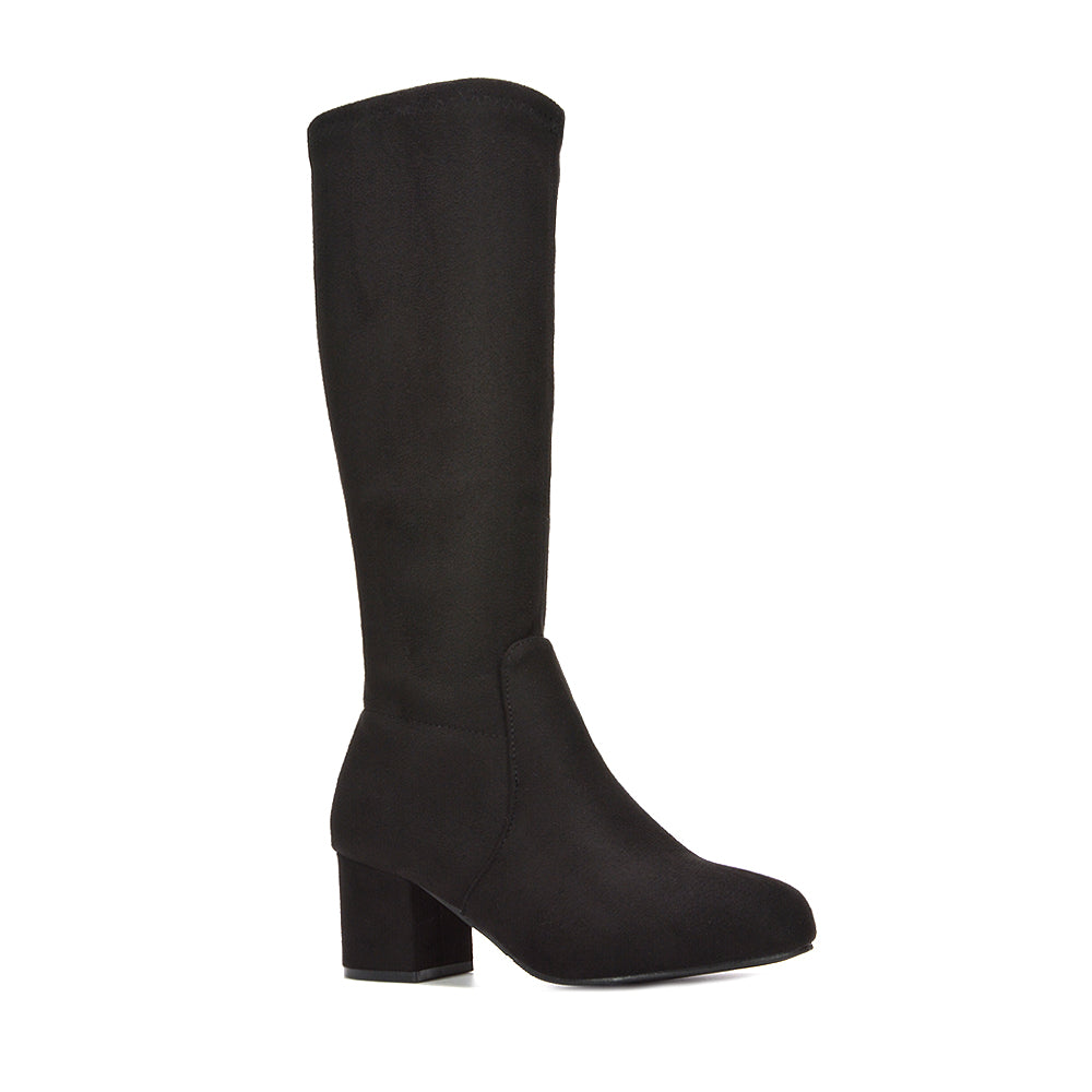 black heeled boots, black high heel knee high boots, heeled boots, high heel knee high boots