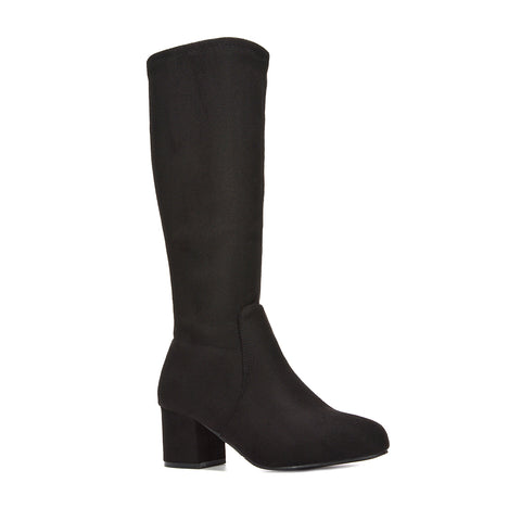 black heeled boots, black high heel knee high boots, heeled boots, high heel knee high boots