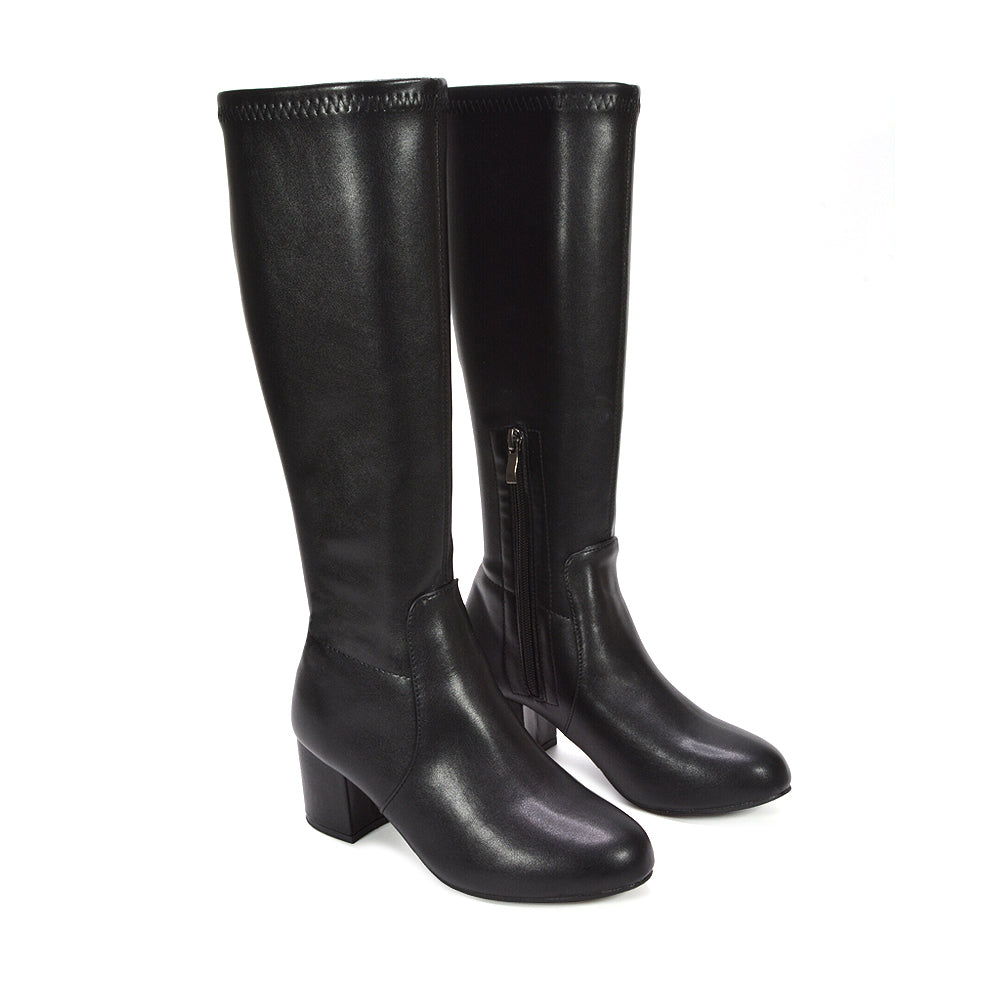 black heeled boots, black high heel knee high boots, heeled boots, high heel knee high boots