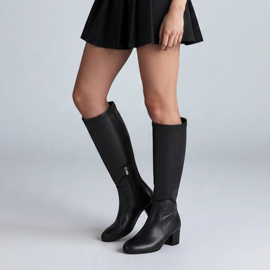 black block heel boots knee high