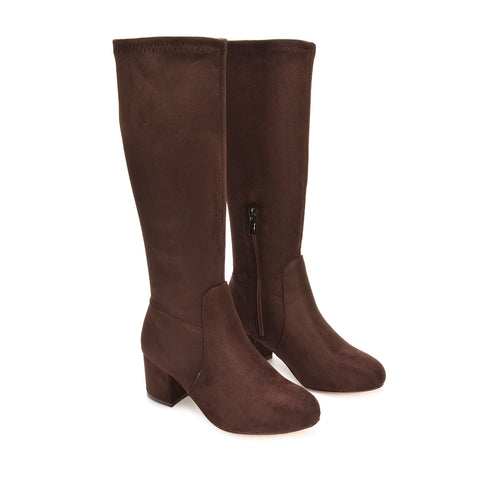 brown zip up boots, brown zip up knee high boots, zip up boots, zip up knee high boots, stretchy boots, stretchy knee high boots