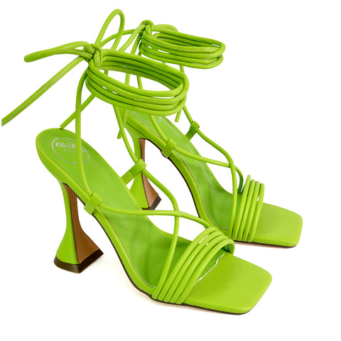 Green | XY London | Green heels,Green high heels,Green lace up heels,Green block heels,Green sculptured heels