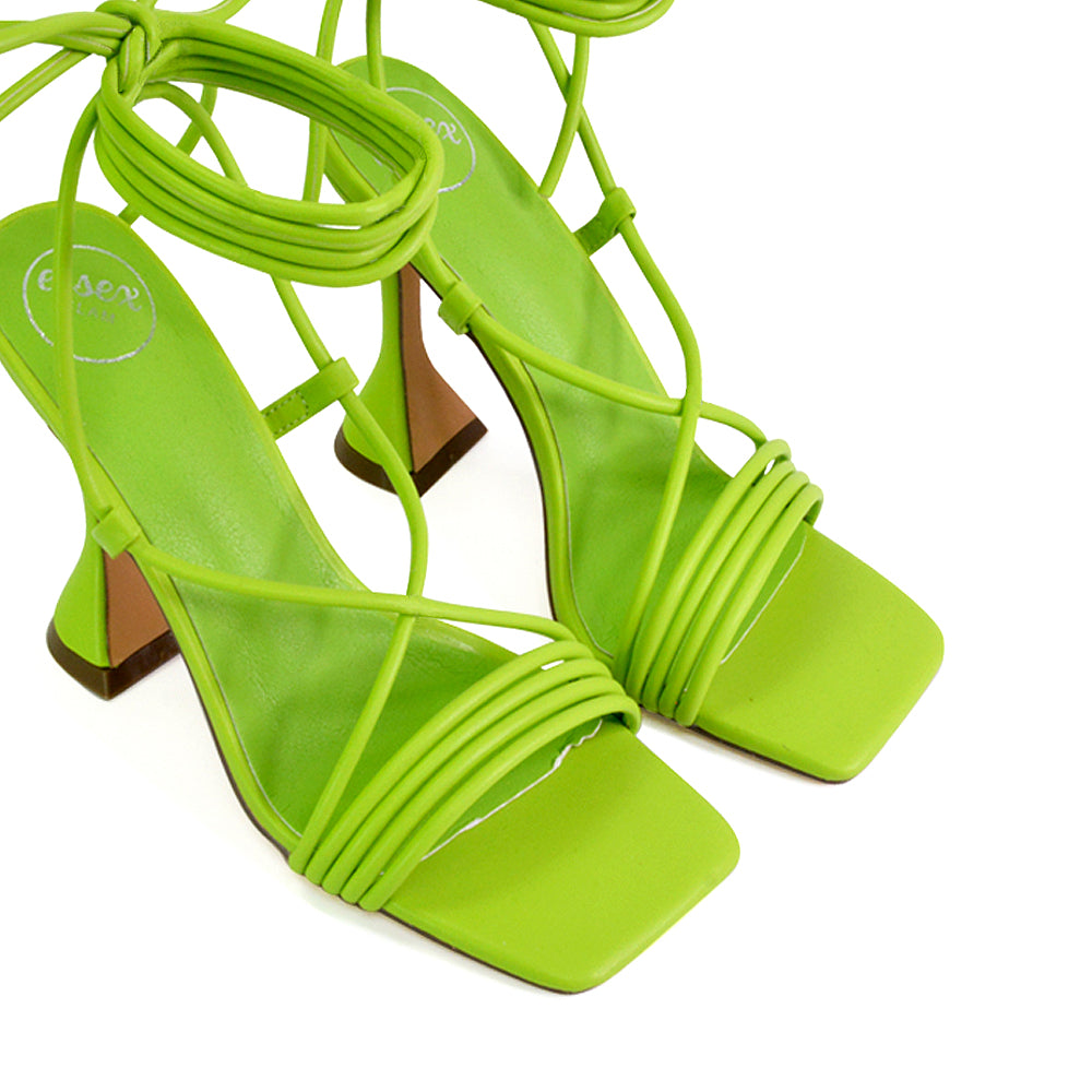 Green | XY London | Green heels,Green high heels,Green lace up heels,Green block heels,Green sculptured heels