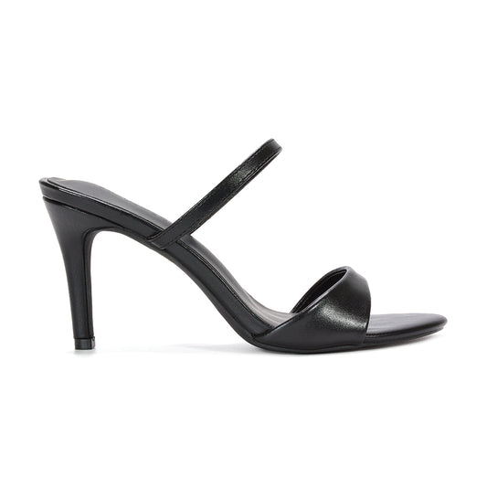 black stiletto mule heels, black stiletto high heel slip on mules, black heels for weddings, trendy black mule heels