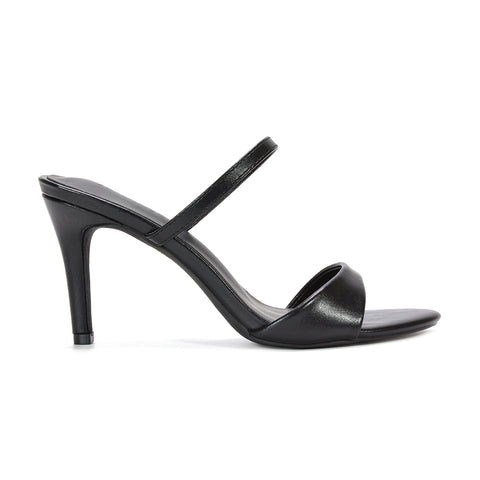 black stiletto mule heels, black stiletto high heel slip on mules, black heels for weddings, trendy black mule heels