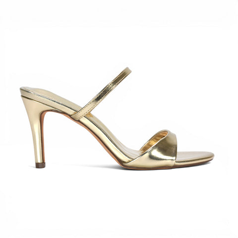 gold stiletto mule heels, women's gold stiletto high heel mules, gold wedding heels, metallic gold