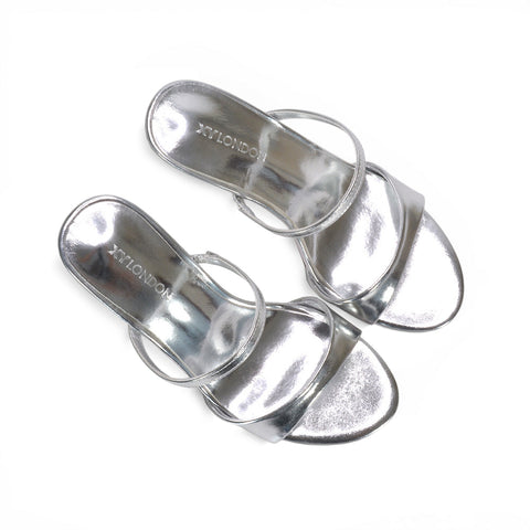 silver holiday party heels, crystal embellished silver heels, rhinestone silver mule heels, silver open toe heels