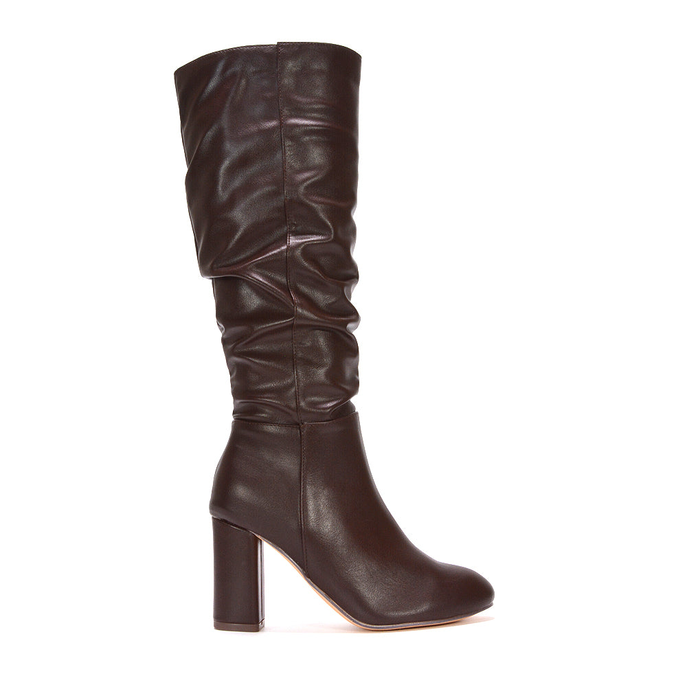 Knee-high block heel boots, Comfortable brown knee-high boots with block heel
