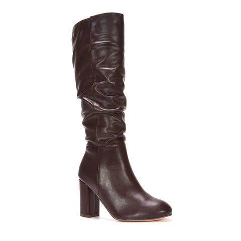 Stylish slouch knee-high boots for everyday wear, Dark brown leather boots