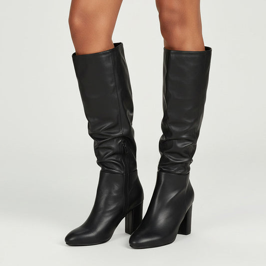 black block heel leather boots