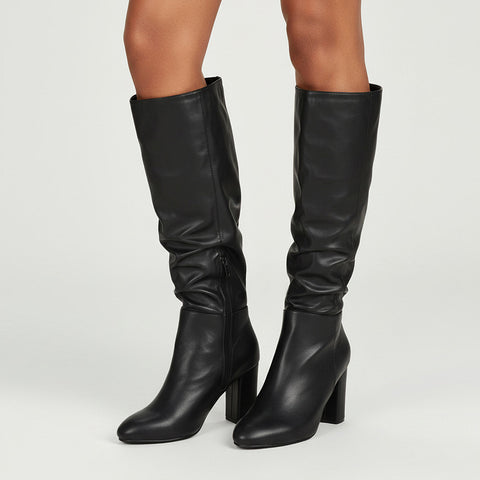 black block heel leather boots