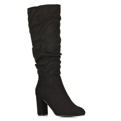 Women's black suede boots, Women's black suede boots, block heel boots
