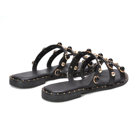 where to buy black strappy slip on flat sandals, anti slip black flat holiday sandals women, black comfortable walking sandals for summer trips, trendy black slip on summer sandals for women, comfortable black slip on strappy sandals women