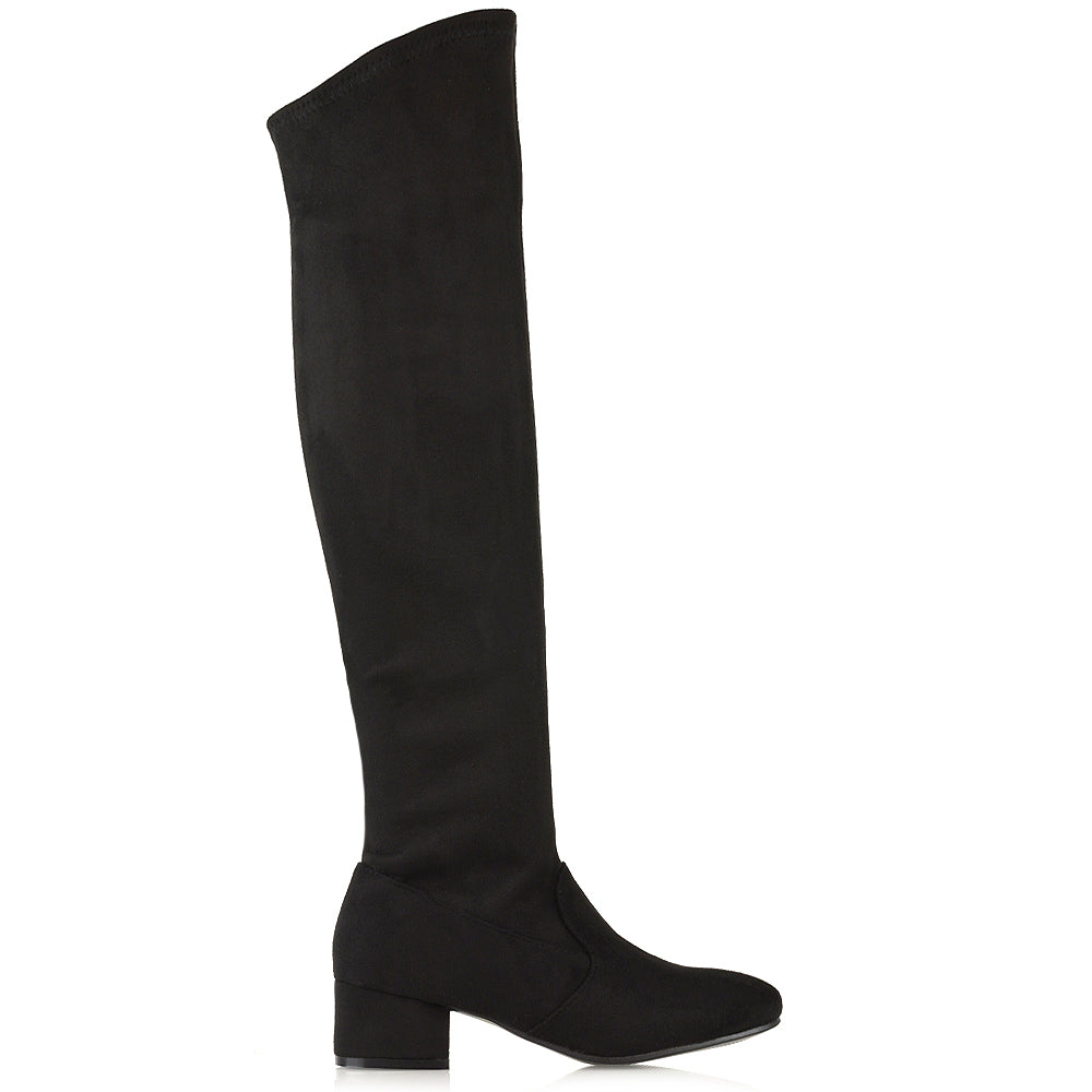 black low heel boots, black winter boots, low heel boots, winter boots, autumn boots, Over the knee boots with heels, Suede knee high boots
