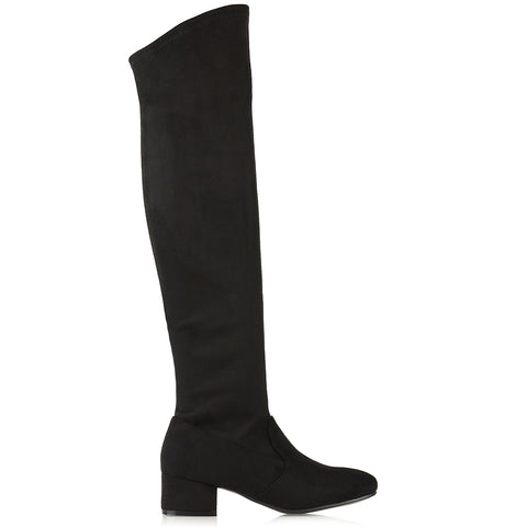 black low heel boots, black winter boots, low heel boots, winter boots, autumn boots, Over the knee boots with heels, Suede knee high boots