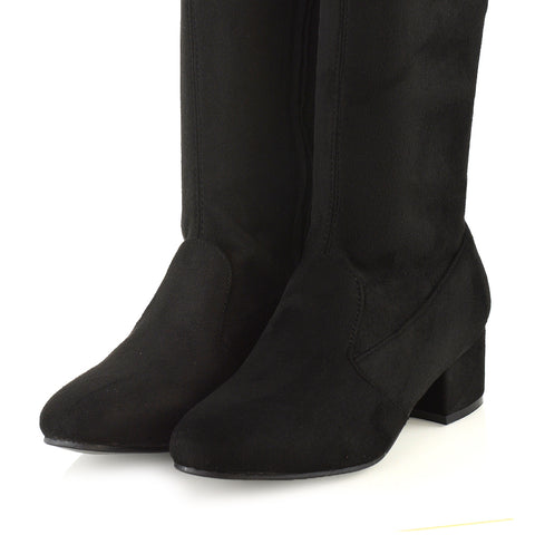 black faux suede boots, black suede boots, faux suede boots, suede boots, Heeled boots for women, Cozy tall boots