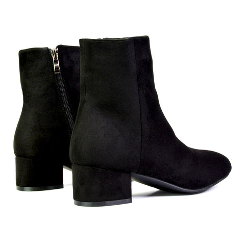 black side zip ankle boots for women, women’s black low heel boots for autumn and winter, classic black Chelsea ankle boots with zip, women’s black smart casual ankle boots