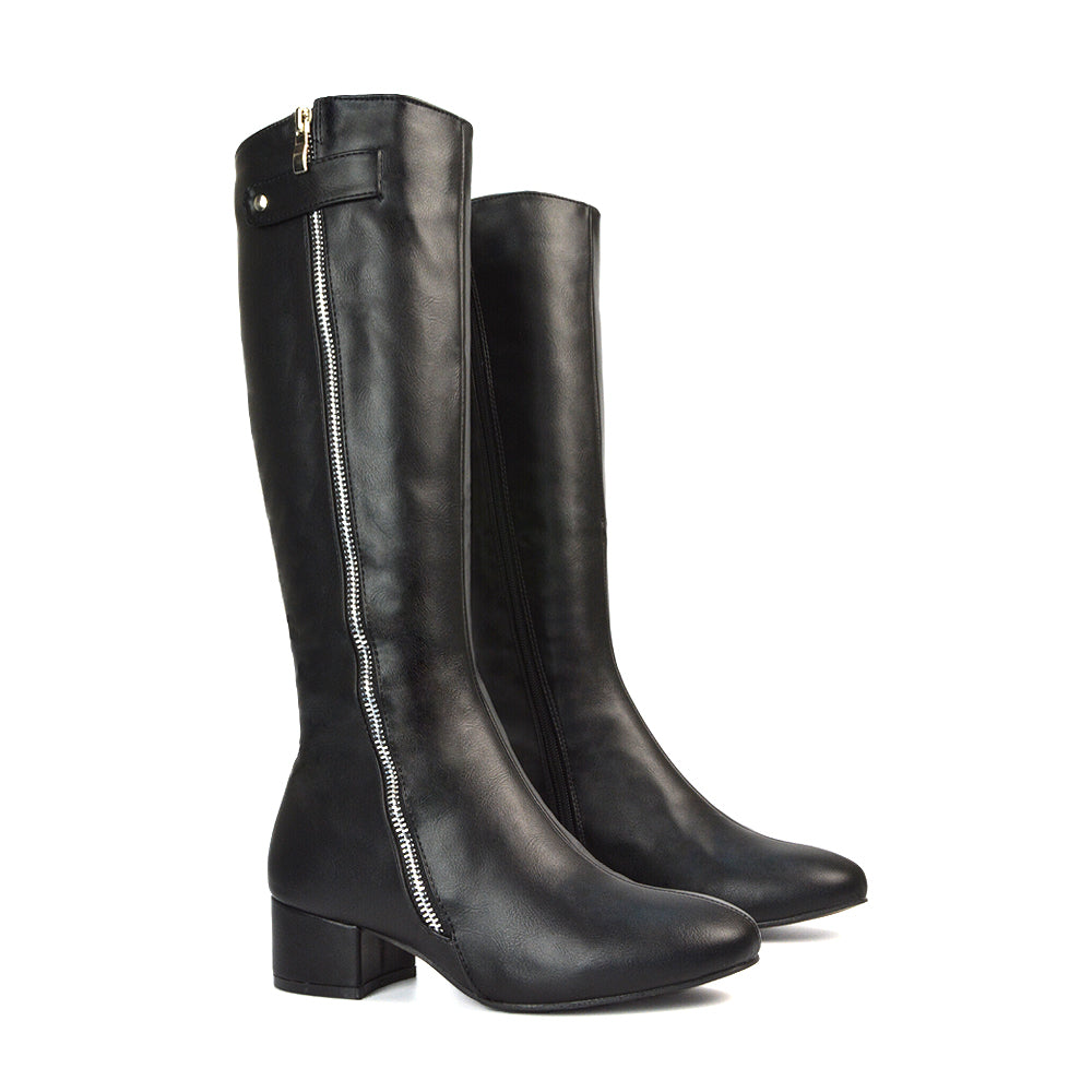 Black Heeled Boots, Black Heeled Knee High Boots, Black Block Heeled Knee High Boots, Knee High Boots 