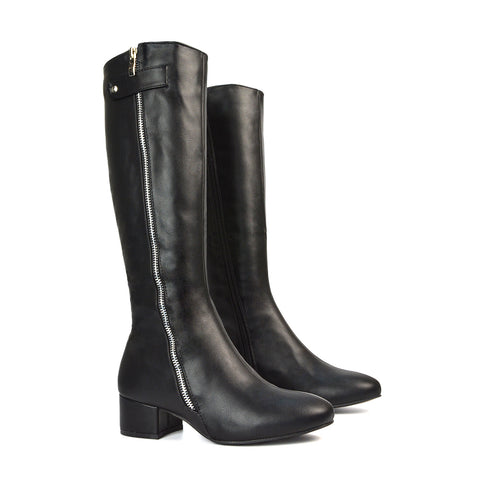 Black Heeled Boots, Black Heeled Knee High Boots, Black Block Heeled Knee High Boots, Knee High Boots 
