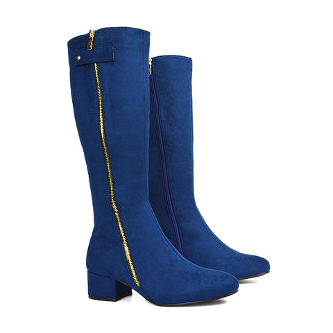 Navy Heeled Boots, Navy Heeled Knee High Boots, Navy Block Heeled Knee High Boots, Knee High Boots 