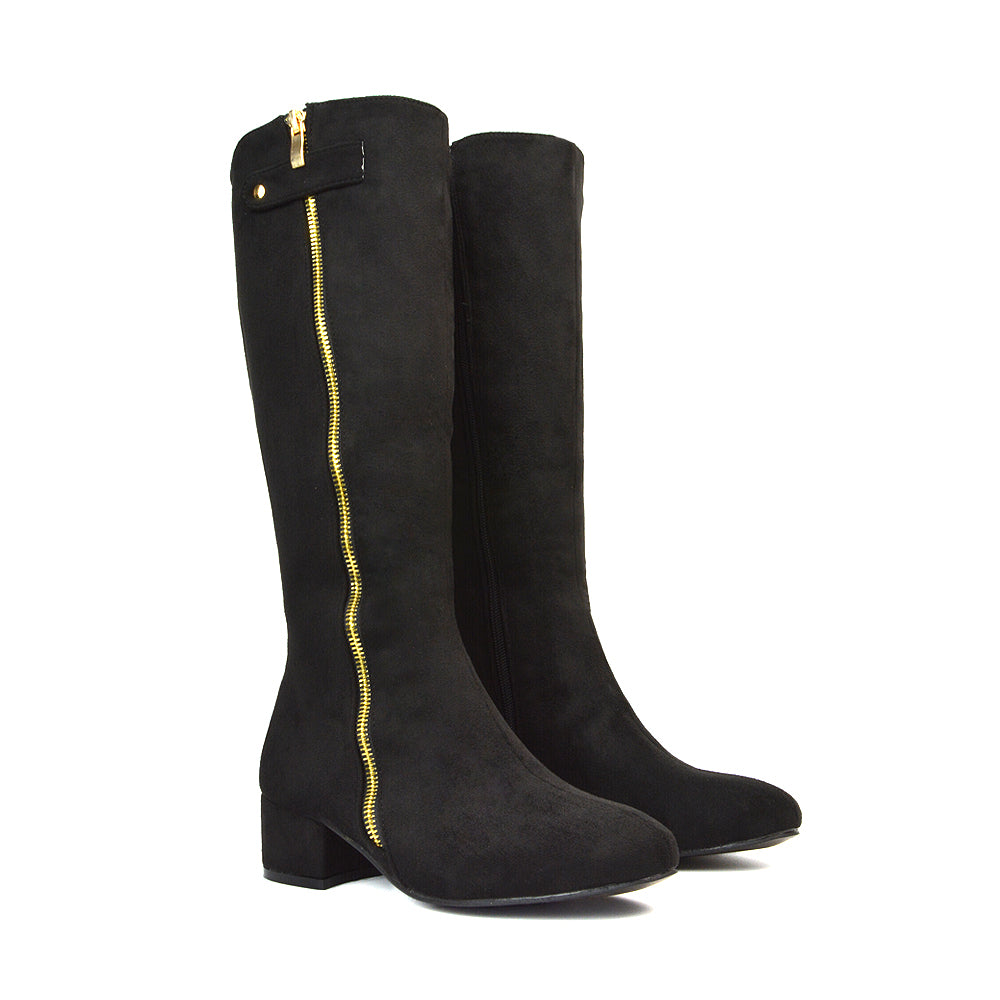 Black Faux Suede Winter Boots, Black Faux Suede Long Boots, Winter Boots, Long Boots