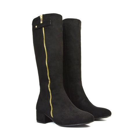 Black Faux Suede Winter Boots, Black Faux Suede Long Boots, Winter Boots, Long Boots
