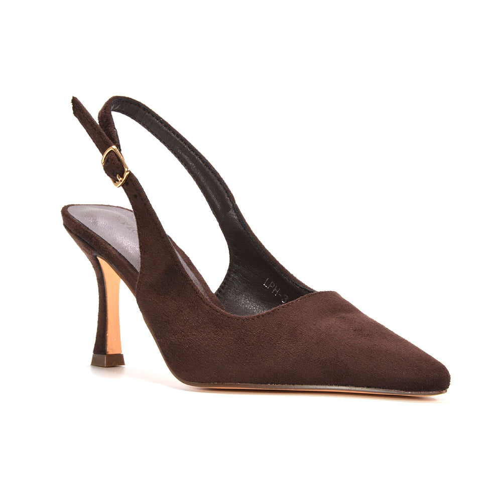 timeless classic heels, brown office shoes next day delivery UK, comfortable brown high heel pumps closed toe, slim heel slingbacks, brown high heel pumps