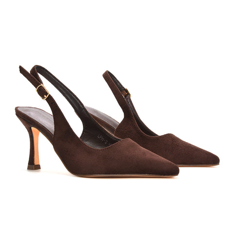 brown slingback heels, brown party heels, brown stiletto high heels, womens heels