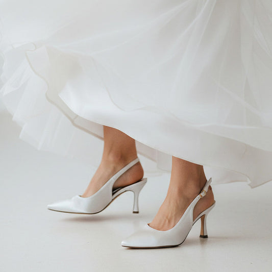 ivory slingback heels, ivory satin heels