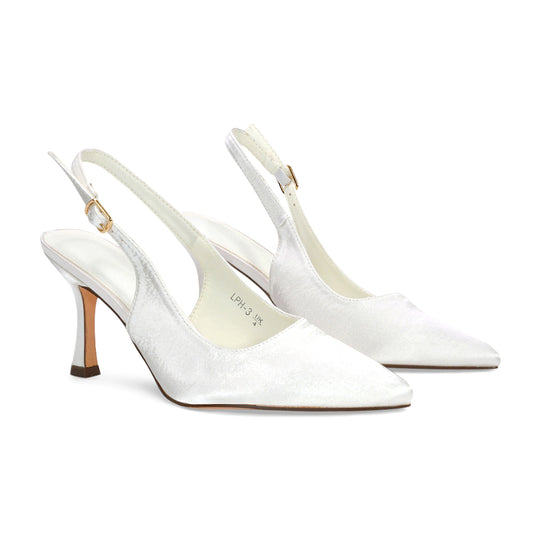 ivory bridal heels, elegant wedding shoes women, ivory satin slingback stiletto heels for weddings, buy bridal stiletto heels UK, minimalist wedding shoes 