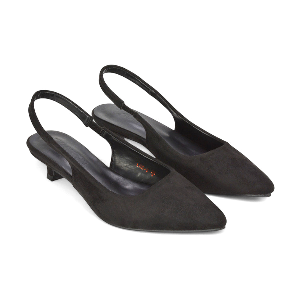black slingback heels, black strappy heels, slingback heels, strappy heels, Pointed toe shoes, Comfortable kitten heels for work