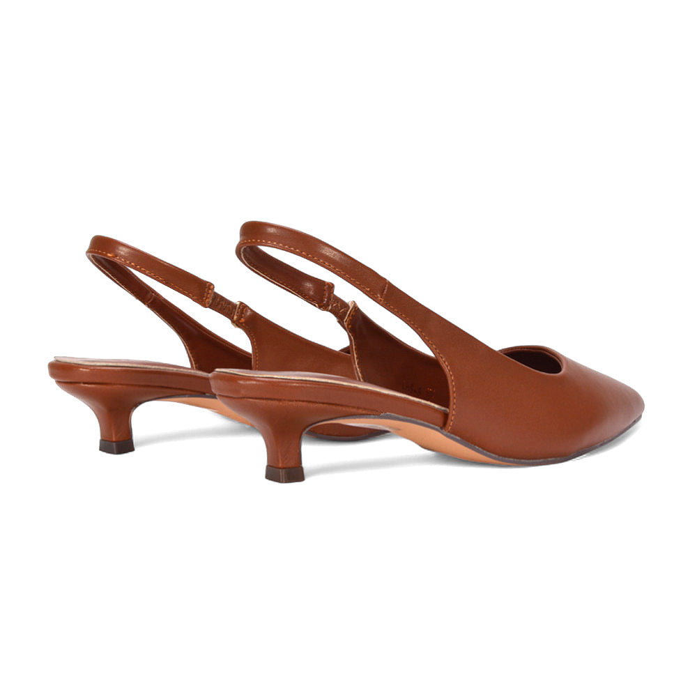 brown pointed toe heels, brown kitten heel slingbacks, pointed toe heels, kitten heel slingbacks, Elegant slingback heels for formal wear, Office-appropriate heels for women