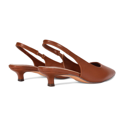 brown pointed toe heels, brown kitten heel slingbacks, pointed toe heels, kitten heel slingbacks, Elegant slingback heels for formal wear, Office-appropriate heels for women