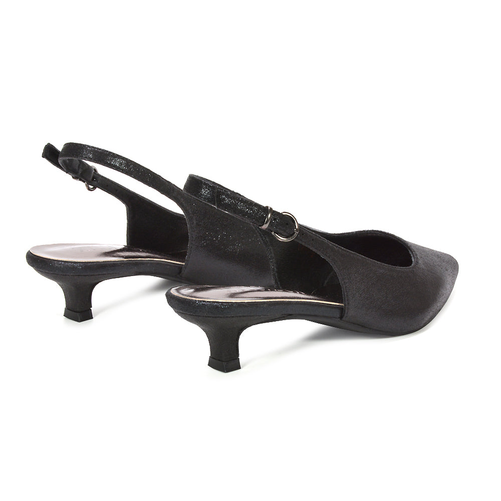 black low heel pumps, chic black metallic kitten heels for parties, cocktail party shoes