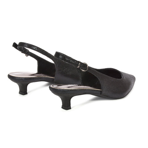 black low heel pumps, chic black metallic kitten heels for parties, cocktail party shoes